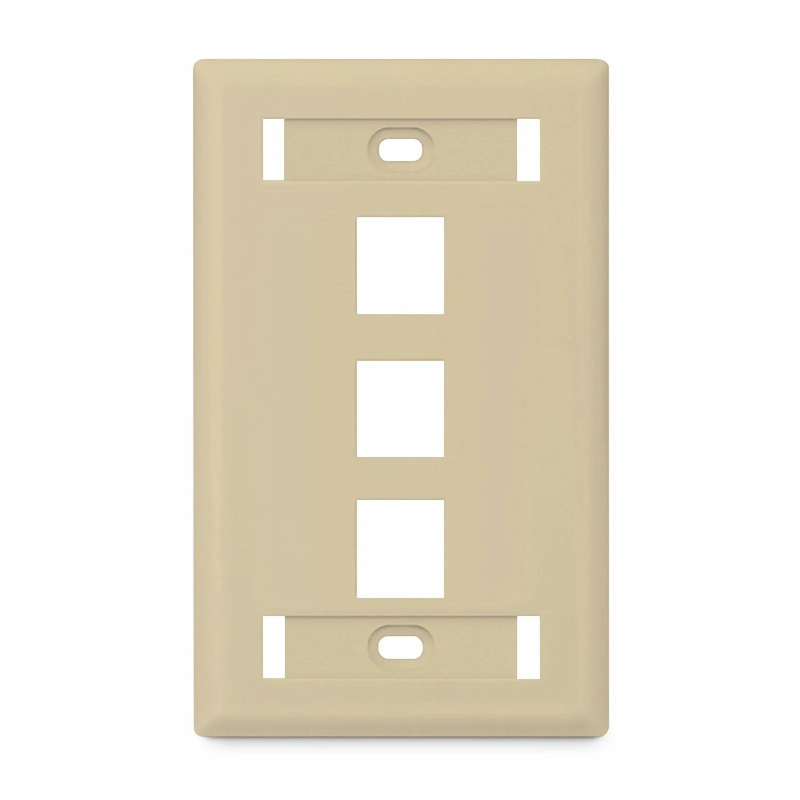FyberOptix SyncEase Single Gang Three Port Keystone Faceplate, Label Pockets, Ivory