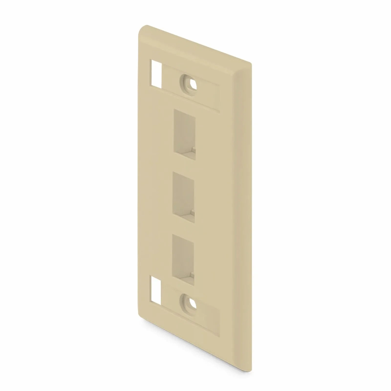 FyberOptix SyncEase Single Gang Three Port Keystone Faceplate, Label Pockets, Ivory