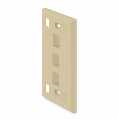 FyberOptix SyncEase Single Gang Three Port Keystone Faceplate, Label Pockets, Ivory