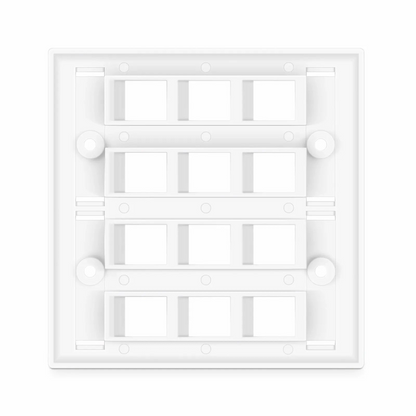 FyberOptix SyncEase Single Gang Twelve Port Keystone Faceplate, Label Pockets, White