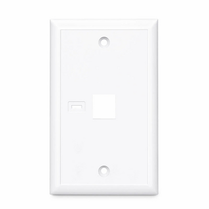 FyberOptix Single Gang Keystone Faceplate, Computer and Telephone Identification Icons, 1 Port, White, 4.49'' x 2.76''
