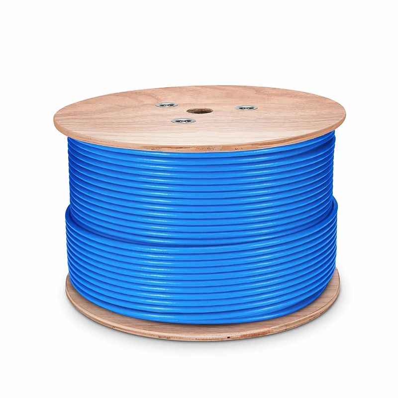 FyberOptix Cat6a Ethernet Bulk Cable, 1000ft (305m), 23AWG Solid Pure Bare Copper Wire, 750MHz, Unshielded (UTP), PVC CMR, with Reel (Blue)