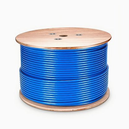 FyberOptix Cat6a Ethernet Bulk Cable, 1000ft (305m), 23AWG Solid Pure Bare Copper Wire, 750MHz, Shielded (S/FTP), PVC CMR, with Reel (Blue)
