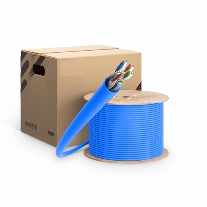 FyberOptix Cat6a Ethernet Bulk Cable, 1000ft (305m), 23AWG Solid Pure Bare Copper Wire, 750MHz, Shielded (S/FTP), PVC CMR, with Reel (Blue)