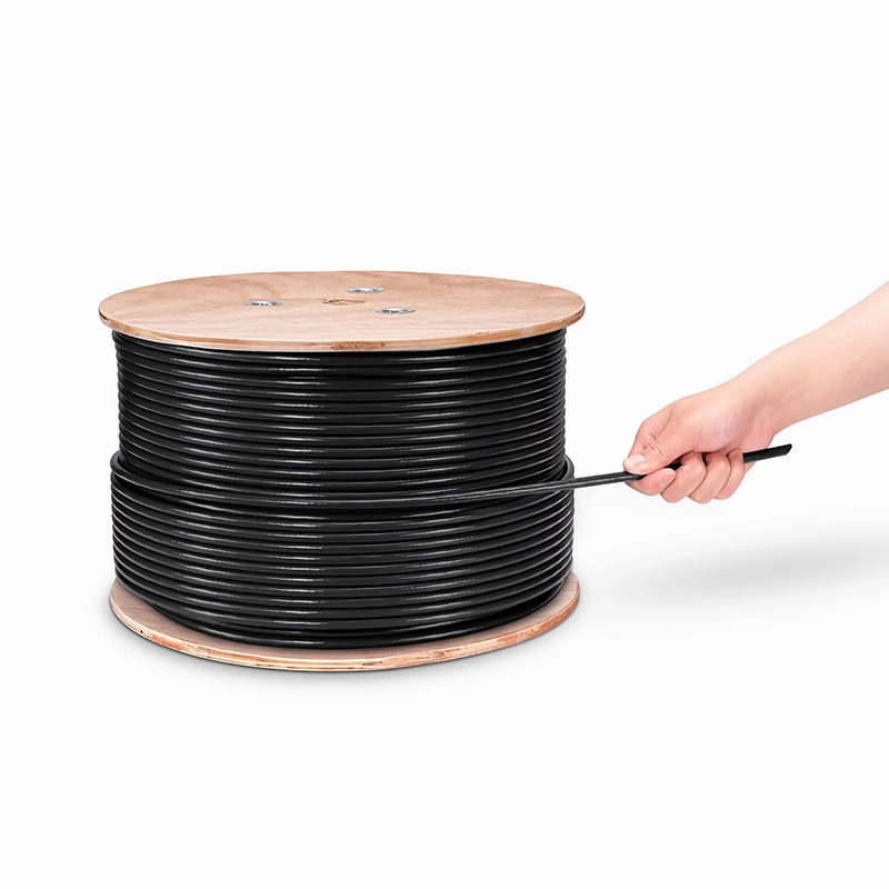 FyberOptix Cat6 Outdoor Direct Burial Cable, 1000ft (305m), 23AWG Solid Pure Bare Copper, 550MHz, Unshielded (UTP), UV Rated PVC and LDPE Double Jackets, with Reel, Black