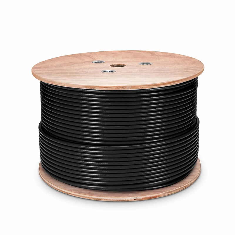 FyberOptix Cat6 Outdoor Direct Burial Cable, 1000ft (305m), 23AWG Solid Pure Bare Copper, 550MHz, Unshielded (UTP), UV Rated PVC and LDPE Double Jackets, with Reel, Black