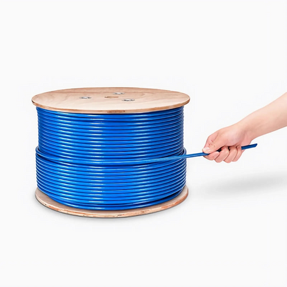 FyberOptix Cat6 Ethernet Bulk Cable, 1000ft (305m), 23AWG Solid Pure Bare Copper Wire, 550MHz, Shielded (SF/UTP), PVC CMR, with Reel (Blue)