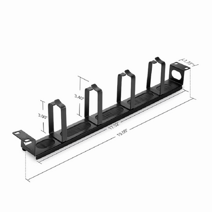 FyberOptix Recessed Horizontal Single Sided Pass-Thru Manager, 1RU, 4 D-rings & Brush Strip, 3.46 in. Depth