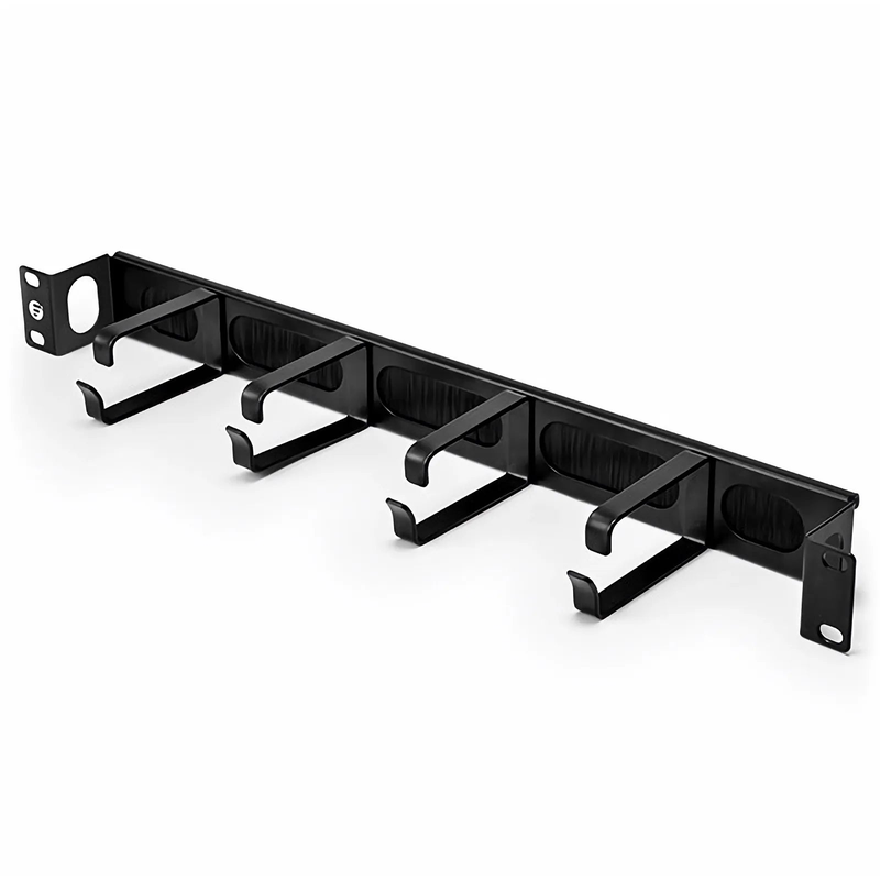 FyberOptix Recessed Horizontal Single Sided Pass-Thru Manager, 1RU, 4 D-rings & Brush Strip, 3.46 in. Depth