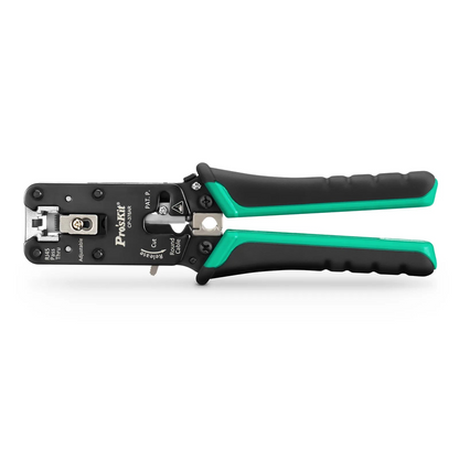 FyberOptix Cat5/6/7 RJ45 Pass-Through Professional Modular Crimper with Built-in Wire Cutter and Stripper