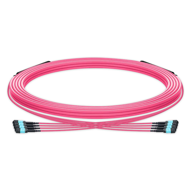 5m (16ft) Pre-terminated MPO trunk cable, 48 Fibers, 4 x MPO-12 UPC (Male) to 4 x MPO-12 UPC (Male) Multimode (OM4) Type B, LSZHÃƒÂ¯Ã‚Â¼Ã‹â€ OFNRÃƒÂ¯Ã‚Â¼Ã¢â‚¬Â°, 0.35dB Max, Magenta, breakout 80cm SFPS