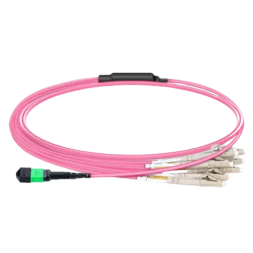 8m (26ft) MPO-16 APC (Female) to 8x LC Duplex UPC Multimode (OM4) Harness, Type B, LSZH, Magenta SFPS