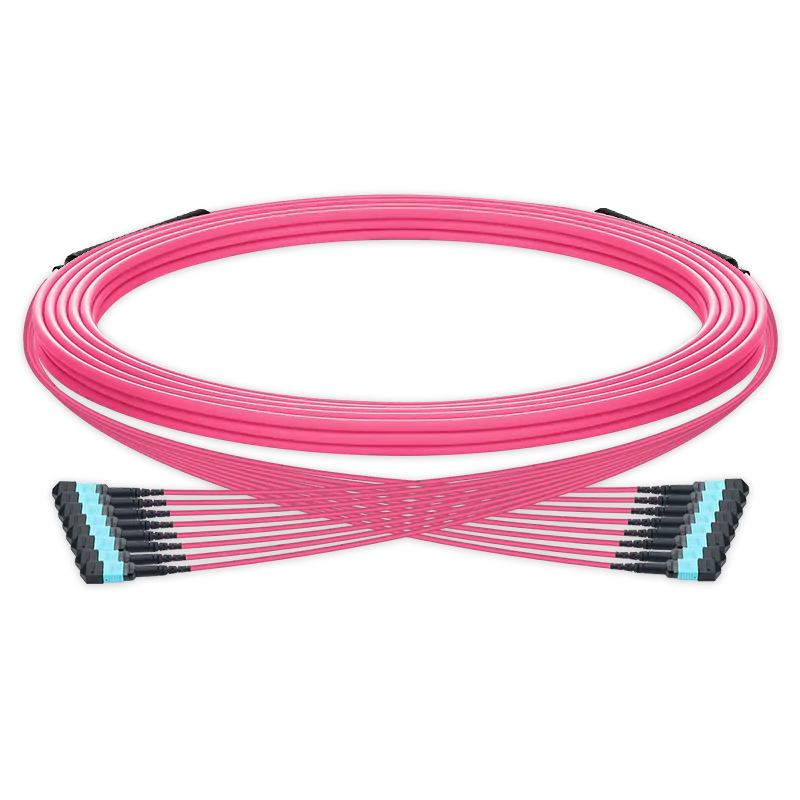 8m (26ft) Pre-terminated MPO trunk cable, 96 Fibers, 8 x MPO-12 UPC (Male) to 8 x MPO-12 UPC (Male) Multimode (OM4) Type B, LSZHÃƒÂ¯Ã‚Â¼Ã‹â€ OFNRÃƒÂ¯Ã‚Â¼Ã¢â‚¬Â°, 0.35dB Max, Magenta, breakout 80cm SFPS