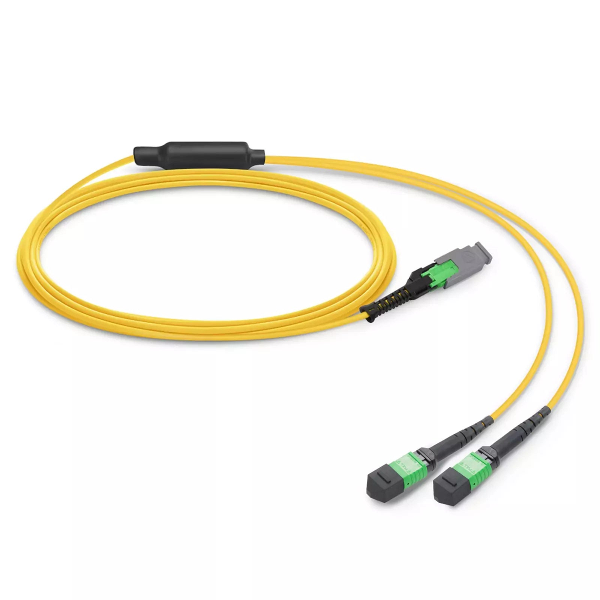 2m (7ft) MMC Breakout Cable, MMC-16 APC (Female) to 2 x MPO-8 APC (Female), 16 Fibers, Single Mode (OS2), Jumper Polarity, OFNP, 2.5mm, Max IL ÃƒÂ¢Ã¢â‚¬Â°Ã‚Â¤ 0.35dB, Yellow SFPS