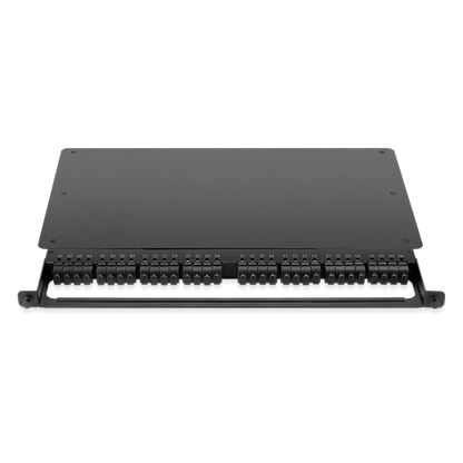 0.5U Rack Mount Enclosure Loaded with 32x8F MPO Adapters, Male to Male, 128 Fibers, OS2 Single Mode, Type 4, 0.35dB Max SFPS