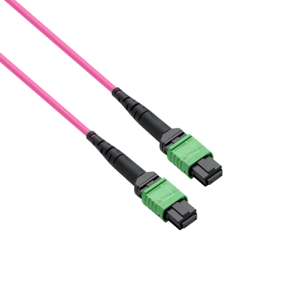 10m (33ft) Pre-terminated MPO 4x4 Shuffle Trunk Cable, 32 Fibers, 4xMPO-8 APC (Male) to 4xMPO-8 APC (Male), Multimode (OM4), Type 4, OFNP, 0.35dB Max, Breakout 80cm, Magenta SFPS