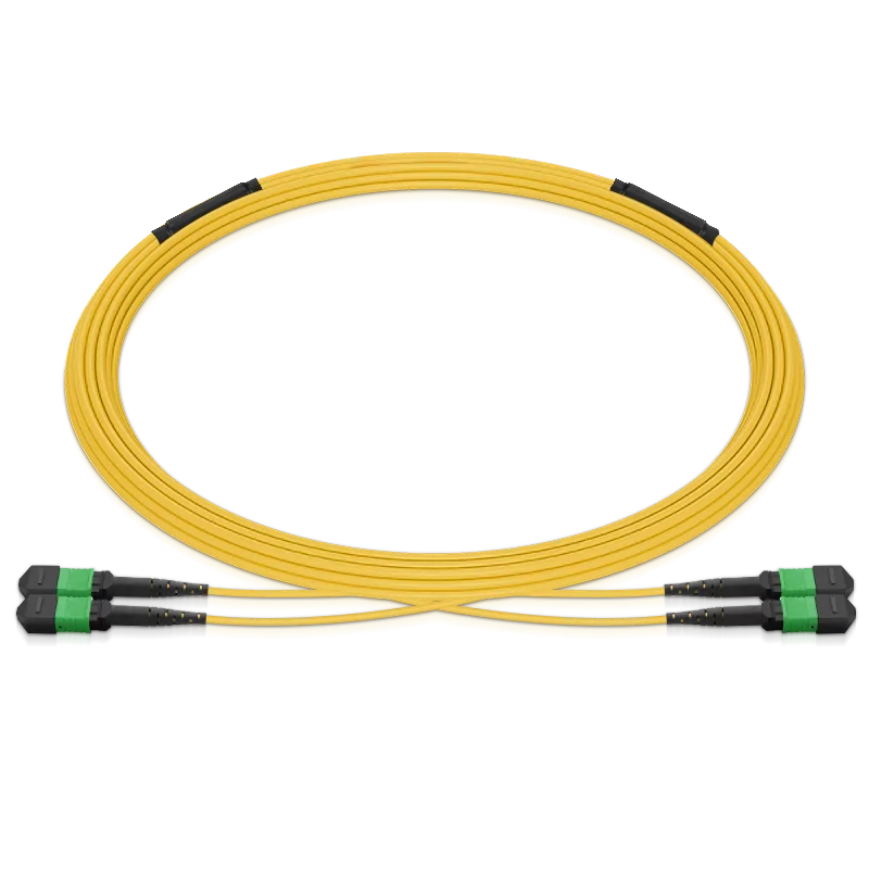 5m (16ft) Pre-terminated MPO 2x2 Shuffle Trunk Cable, 16 Fibers, 2xMPO-8 APC Male to 2xMPO-8 APC Male, Single Mode (OS2), Type 2, OFNP, 0.35dB Max, Breakout 80cm, Yellow SFPS