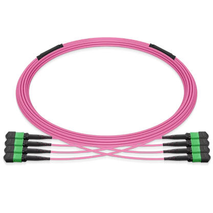 10m (33ft) Pre-terminated MPO 4x4 Shuffle Trunk Cable, 32 Fibers, 4xMPO-8 APC (Male) to 4xMPO-8 APC (Male), Multimode (OM4), Type 4, LSZH, 0.35dB Max, Breakout 80cm, Magenta SFPS