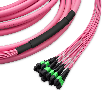 15m (49ft) Pre-terminated MPO 2x2 Shuffle Trunk Cable, 128 Fibers, 16xMPO-8 APC (Male) to 16xMPO-8 APC (Male), Multimode (OM4), Type 2, LSZH, 0.35dB Max, Breakout 80cm, Magenta SFPS