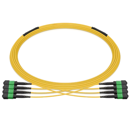 5m (16ft) Pre-terminated MPO 4x4 Shuffle Trunk Cable, 32 Fibers, 4 x MPO-8 APC (Male) to 4 x MPO-8 APC (Male), Single Mode (OS2), Type 4, OFNP, 0.35dB Max, Breakout 80cm, Yellow SFPS