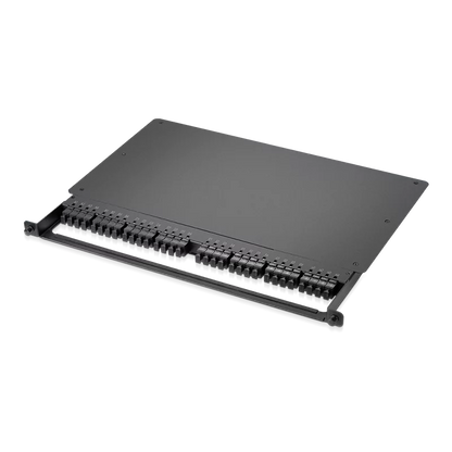 0.5U Rack Mount Enclosure Loaded with 32x8F MPO Adapters, Male to Male, 128 Fibers, OS2 Single Mode, Type 4, 0.35dB Max SFPS