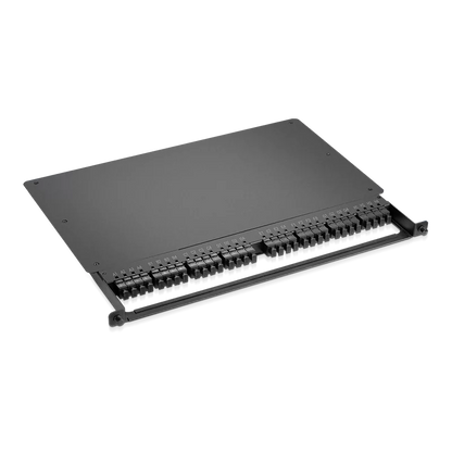 0.5U Rack Mount Enclosure Loaded with 32x8F MPO Adapters, Male to Male, 128 Fibers, OS2 Single Mode, Type 4, 0.35dB Max SFPS