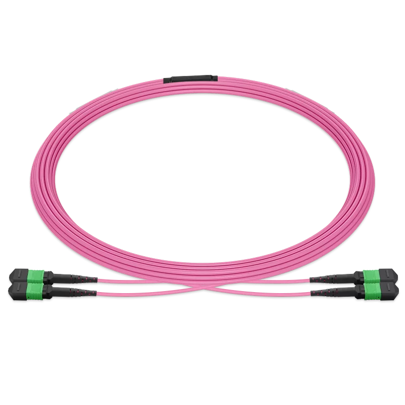10m (33ft) MPO 2x2 Shuffle Breakout Cable, 16 Fibers, 2xMPO-8 APC Female to 2xMPO-8 APC Female, Multimode (OM4), Type 2, LSZH, 3.0mm, Max IL Ã¢â€°Â¤ 0.35dB, Magenta SFPS