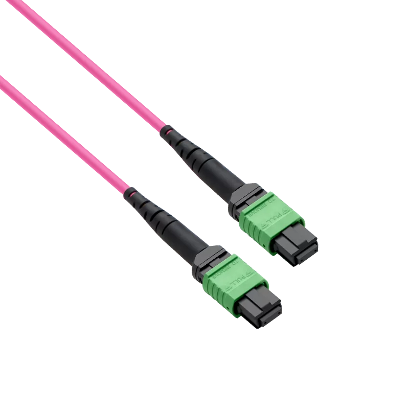 100m (328ft) Pre-terminated MPO 2x2 Shuffle Trunk Cable, 16 Fibers, 2xMPO-8 APC (Male) to 2xMPO-8 APC (Male), Multimode (OM4), Type 2, LSZH, 0.35dB Max, Breakout 80cm, Magenta SFPS