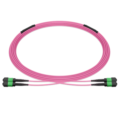 60m (197ft) Pre-terminated MPO 2x2 Shuffle Trunk Cable, 16 Fibers, 2xMPO-8 APC (Male) to 2xMPO-8 APC (Male), Multimode (OM4), Type 2, LSZH, 0.35dB Max, Breakout 80cm, Magenta SFPS
