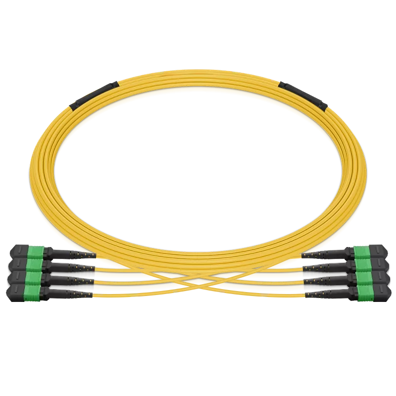 5m (16ft) Pre-terminated MPO 4x4 Shuffle Trunk Cable, 32 Fibers, 4 x MPO-8 APC (Male) to 4 x MPO-8 APC (Male), Single Mode (OS2), Type 4, LSZH, 0.35dB Max, Breakout 80cm, Yellow SFPS