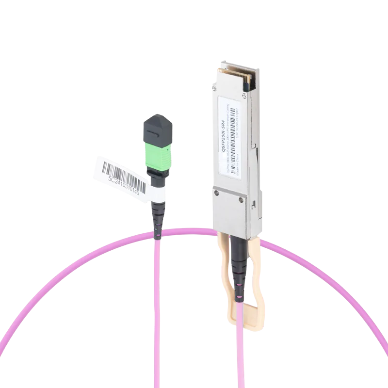 Generic Compatible 400GBASE-SR4 OSFP Flat Top PAM4 850nm 100m DOM IB and Ethernet Liquid/Immersion Cooling Transceiver for MMF with 3m MPO-12/APC OM4 Erika Violet/Magenta Female Type A Pigtail SFPS